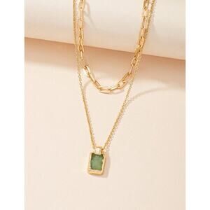 Geo Pendant Layered Necklace Green